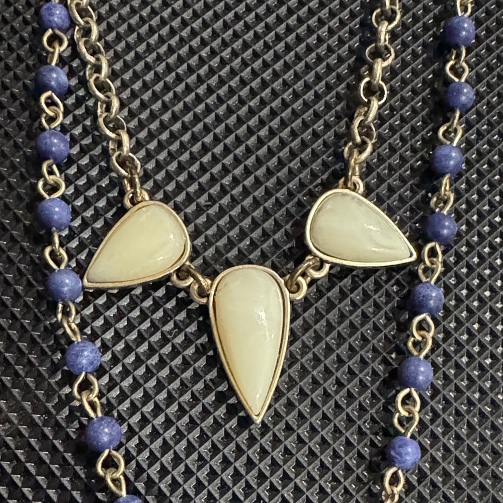 Elegant Gold, Broen, and Blue Layered Necklace Set - Picture 5 of 7
